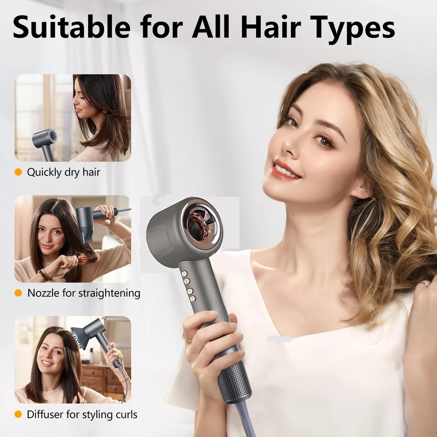 URGGU 1600W Bladeless Ionic Hair Dryer | 3 Heat Modes & Wall Mount