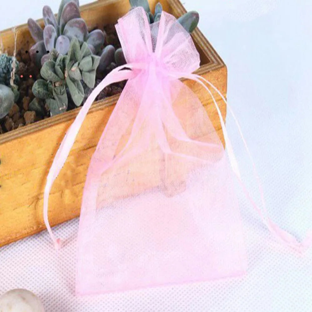 100Pcs Mesh Fruit Protection Bags with Drawstring Weather Resistant Fruits Insect Proof Bag Organza Grape Protection Cover Oasis Select Pink 10x15cm-3.94x5.91in