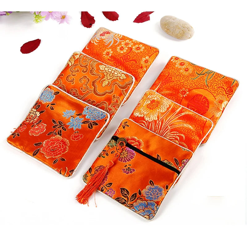 Chinese Brocade Jewelry Storage Bag Handmade Silk Embroidery Padded Small Zipper Tassel Jewelry Organizer Pouch Satin Gift Bag Oasis Select G Other