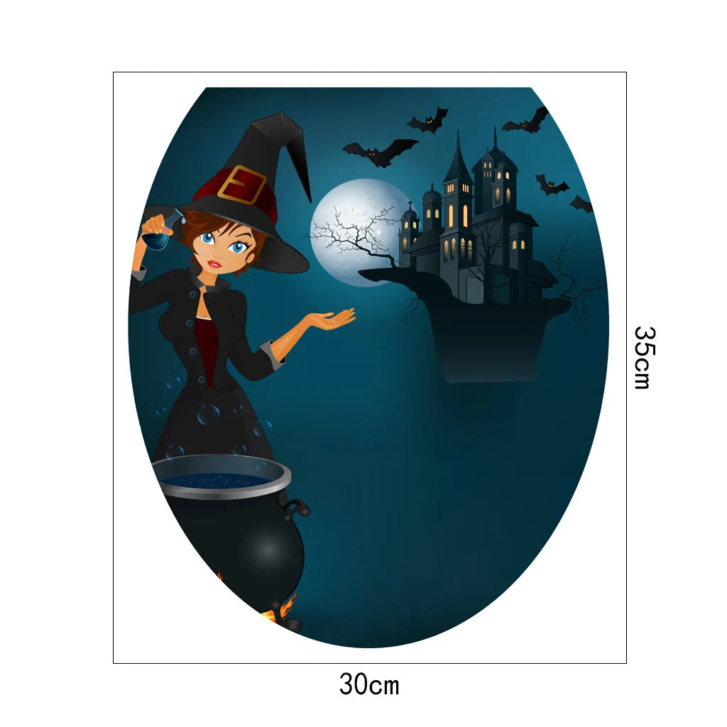 Halloween Toilet Lid Sticker Scary Pumpkin Haunted House Bathroom Decoration Wall Decals Poster Party Decoration Self Adhesive Oasis Select AFH-MT1003