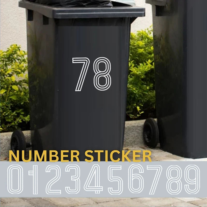 Wheelie Bin Stickers Stripes Number Self Adhesive Waterproof Stickers 0-9 Decals Outdoor/Indoor For Trash Can Garage Mailboxes Oasis Select