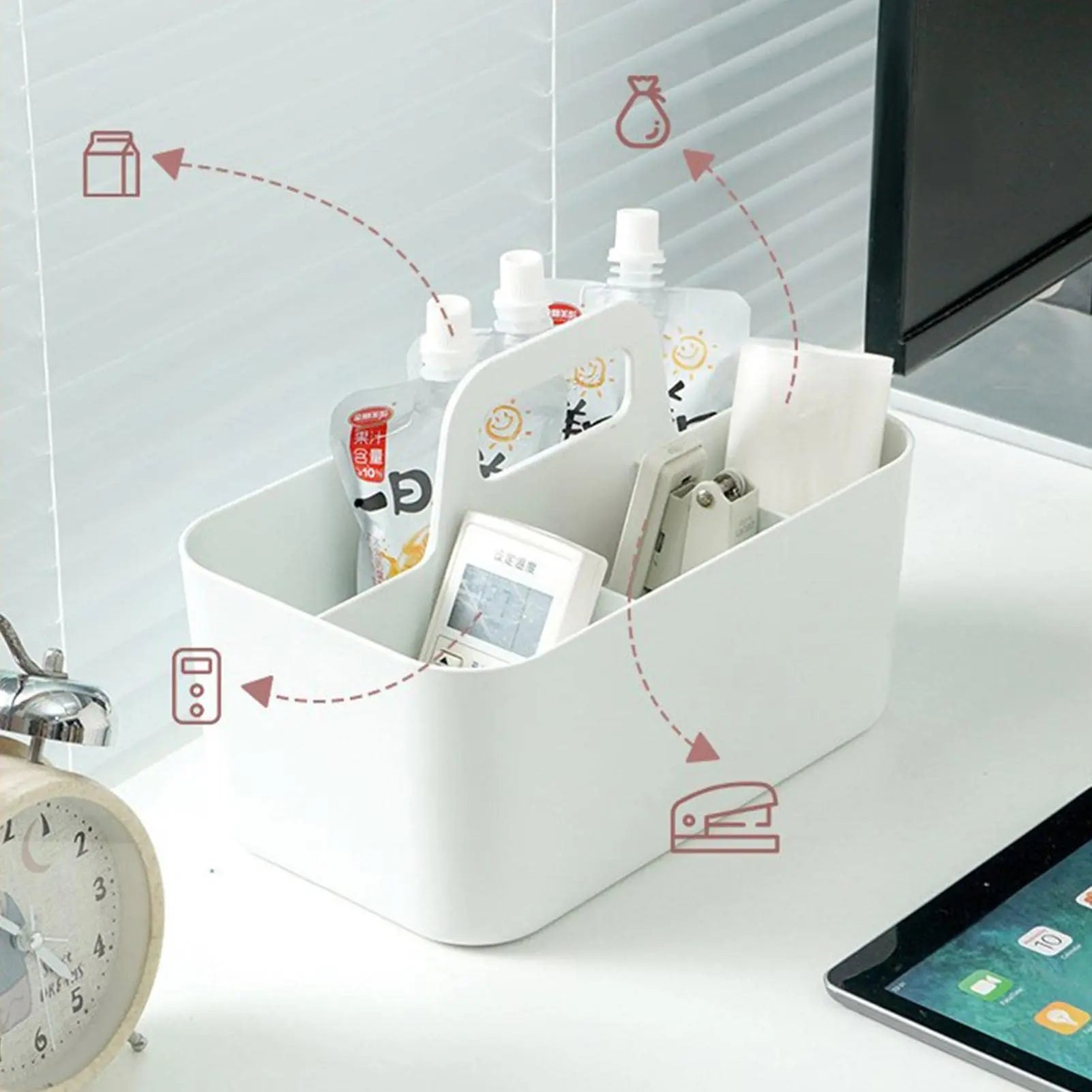 Desktop Cosmetic Organiser, Pen and Desk Organiser, Split Marker Organiser with Handle Bracket Portable Utility Fixed Container Oasis Select