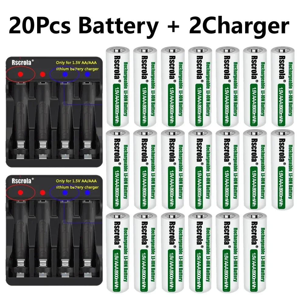 1.5V AAA8900mWh rechargeable battery New AAA lithium battery long life for Mouse Flashlight Fan Game Machine electric toy Oasis Select 20P AAA and 2Charger 1.5V