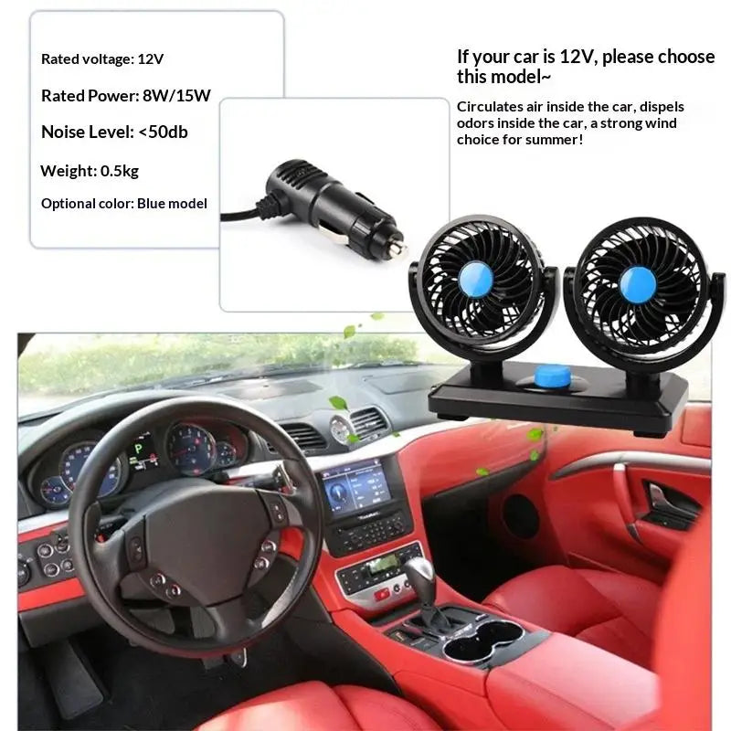 Professional Dual Fans 360 Rotation Multi Angle Cooling Fan For Sedan RV Truck Boat Vehicles Camping Office Desk Use Accessory Oasis Select