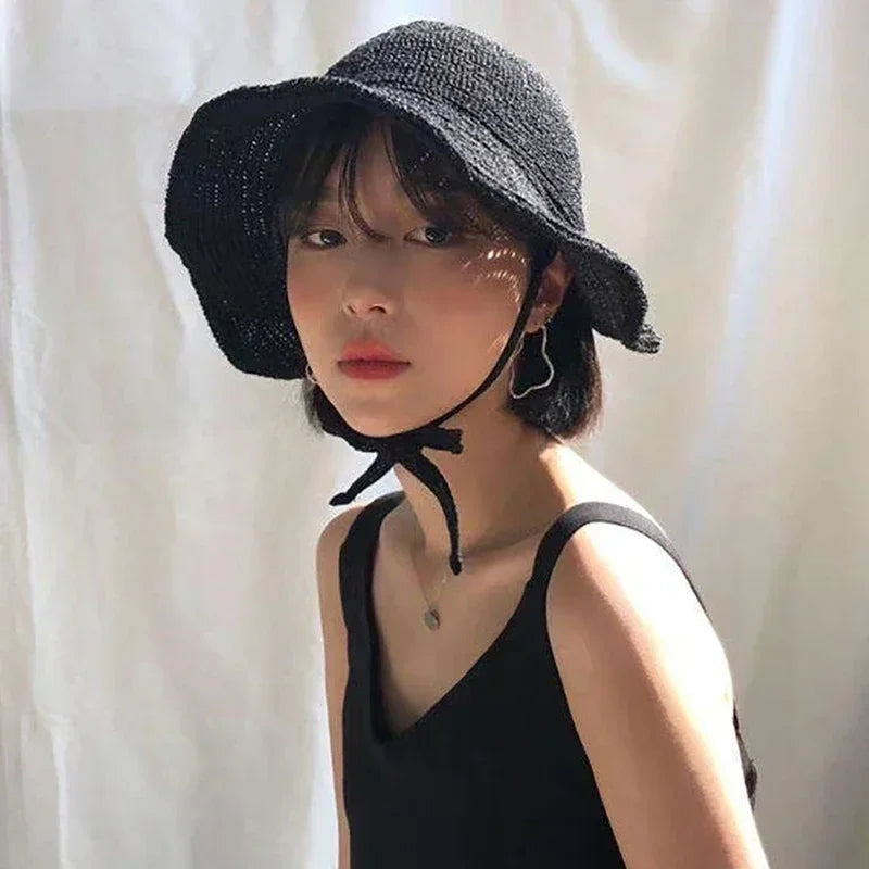 Linen Straw Regency Bonnets Hats For Women Sun Hats Bow Beach Cap Big Wide Brim Cloche Hat Up Outdoor Summer Oasis Select