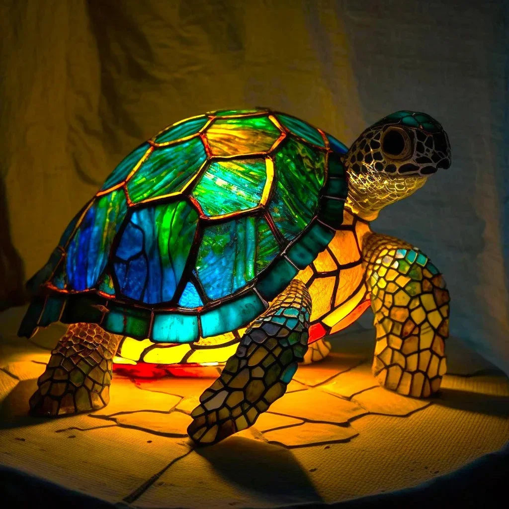 Resin Stained Glass Animal Table Light Night Light Owl Horse Rooster Elephant Table Lamp for Living Room Home Bedroom Decoration Oasis Select Turtle