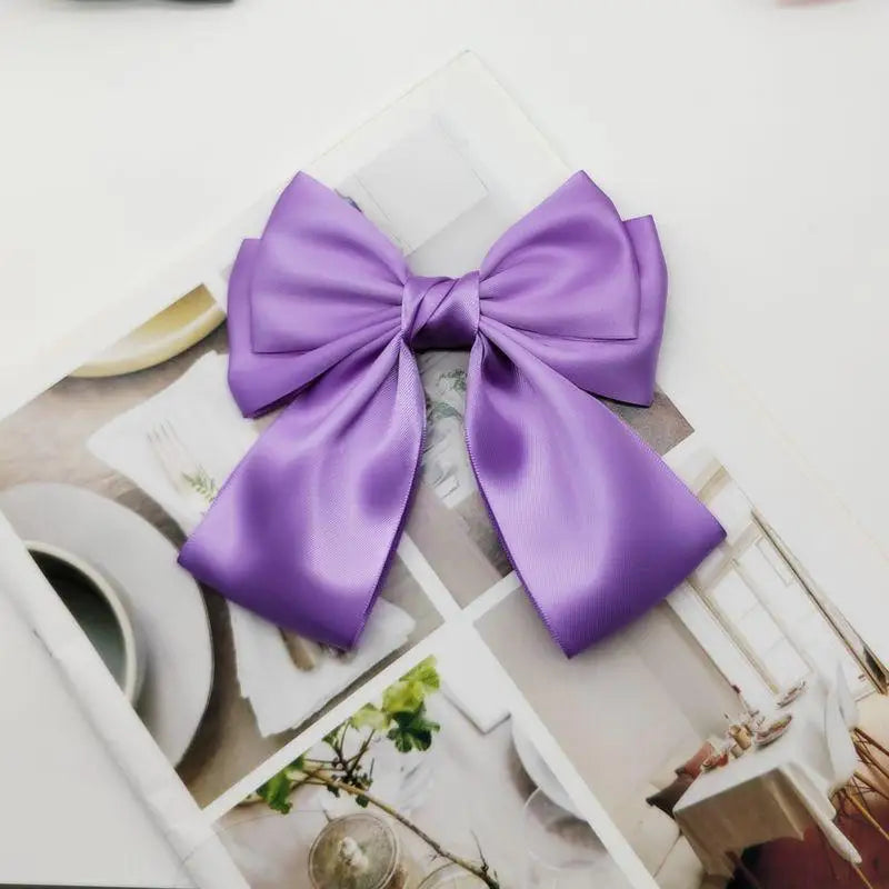 Solid Color Bow Ribbon Hair Clip New Women Bowknot Barrettes Women Ponytail Clip Headband Girls Hair Accessories Gift Oasis Select Purple