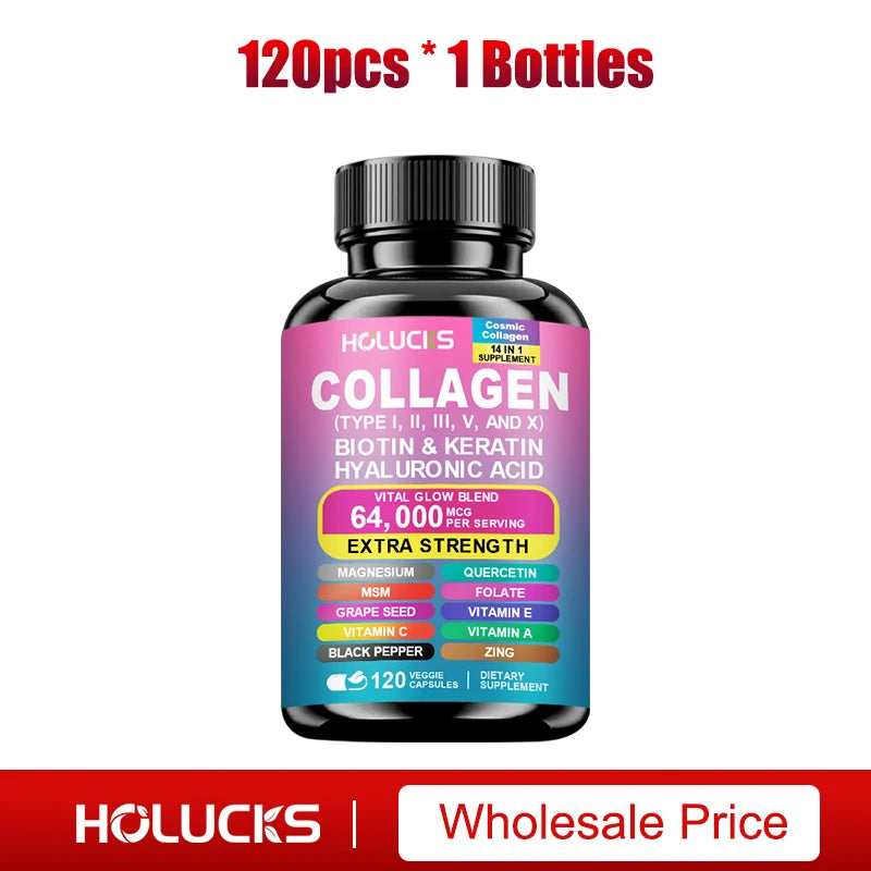 High Strength Collagen Complex, with Biotin, Hyaluronic Acid, Antioxidant, for Firm Skin, Strong Joints, Bone, Hair and Nails Oasis Select 1 Bottle-120pcs