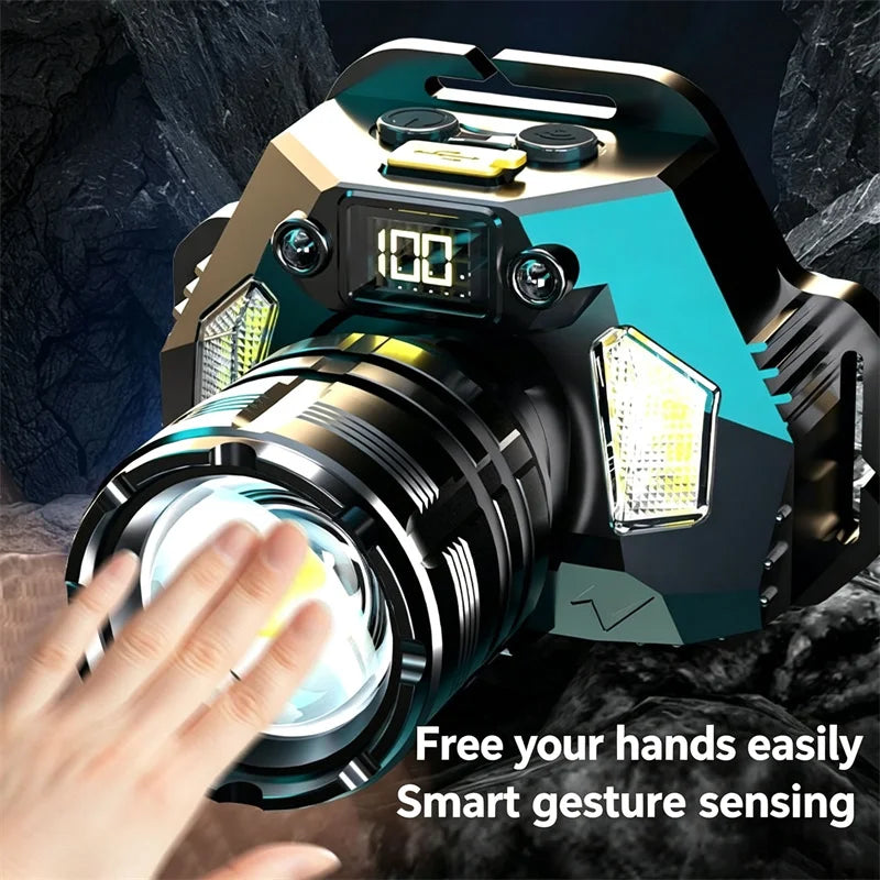LED Headlamp Motion Sensor, COB & Digital Display | Rechargeable
