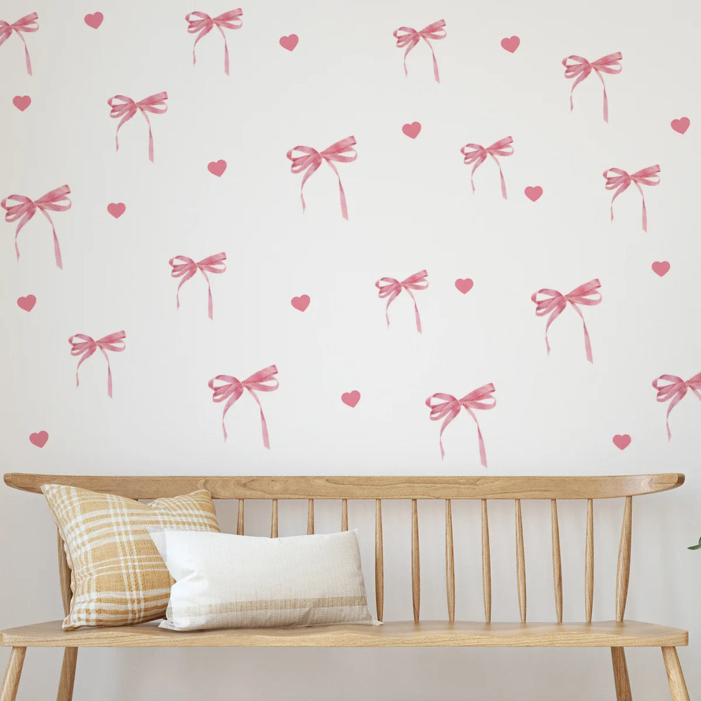 Cute Pink Bow Wall Stickers Boho Bowknot Bedroom Decorative Wall Stickers Love Heart Bow Fridge Stickers DIY Home Decoration Oasis Select Pink-A