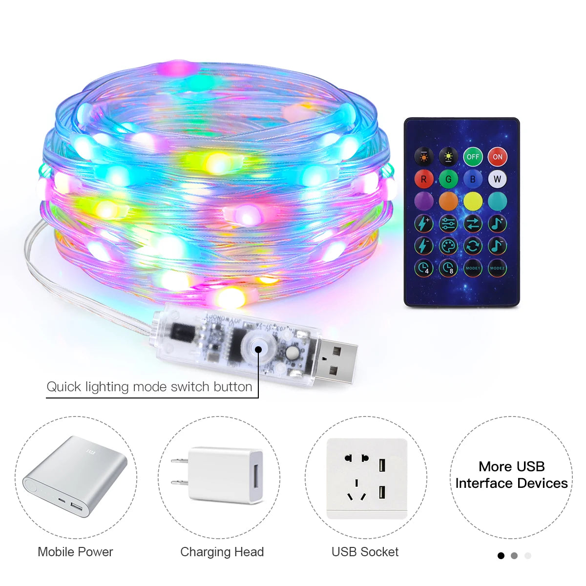 WS2812B RGBIC LED String 20m 10m 5m USB Fairy Lights Dreamcolor DIY Smart IC APP Bluetooth Remote Festival Christmas Tree Lights Oasis Select