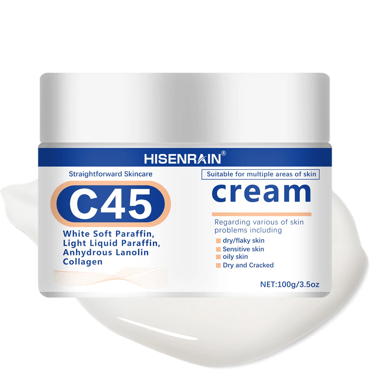 HISENRAIN Plant Squalane & Hyaluronic Acid Face Cream, 72Hr Intense Moisture, Skin Barrier Repair, Hypoallergenic Vegan Formula. Oasis Select 100g