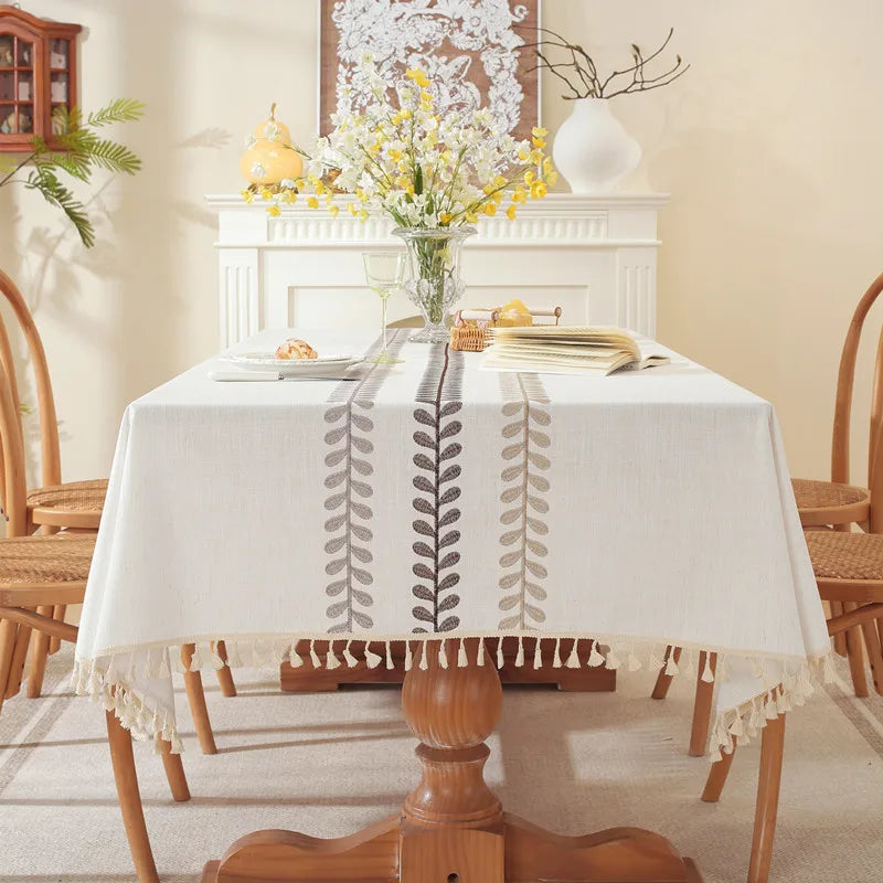 Plant Patterned Tablecloth with Tassel Decoration Minimalist Style for Dining Tables in Restaurants Rectangular Fabric Oasis Select