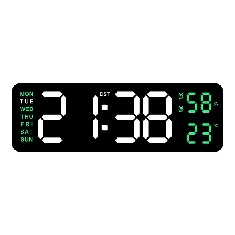 9 Inch Large Digital Wall Clock with Temperature Humidity Display,Auto Dimmer,USB Powered,12/24H LED Alarm Clock for Home Office Oasis Select ABG 9 inch