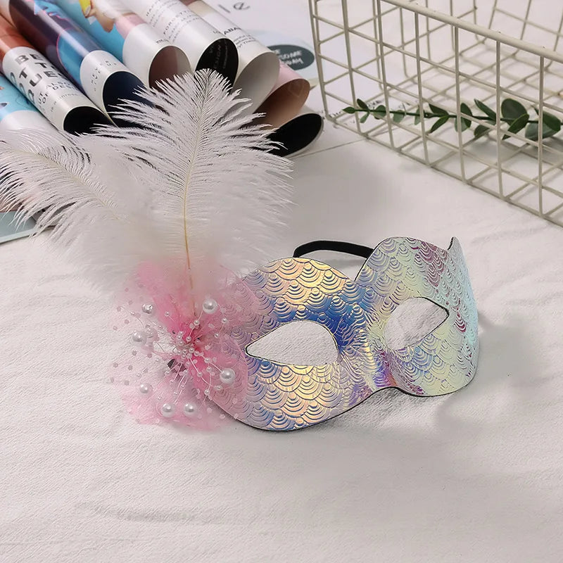 Venetian Feather Masquerade Half-Face Mask | Multi-Color
