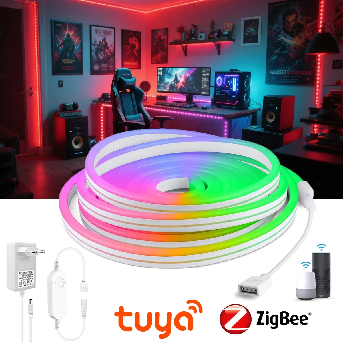 2/3/5m Popular Zigbee RGB Controller Tuya APP Remote Control LED Neon Strip Lights for Room Romantic Atmosphere Deocrative Lamp Oasis Select