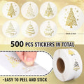 Golden Foil Christmas Stickers 500pcs, Transparent Xmas Tree Sealing Labels for Invitations Cards Gifts Envelopes Decoration Oasis Select A