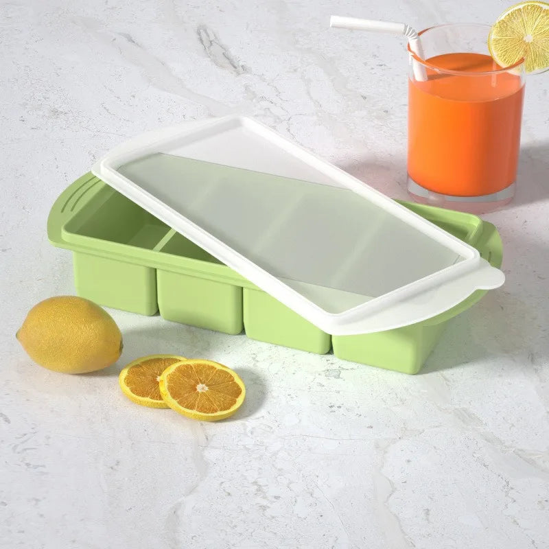 Large Capacity Silicone Tray Food Grade for Hot Pot Broth Stock Sauce Freezer Storage Containers Reusable Kitchen Gadget Oasis Select Green-4 grid