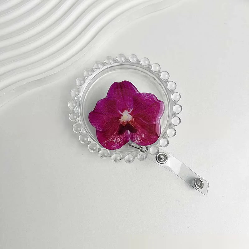 Flower Acrylic Bag Charm | Alligator Clip Retractable ID Holder Bag Charm Accessory Oasis Select A7