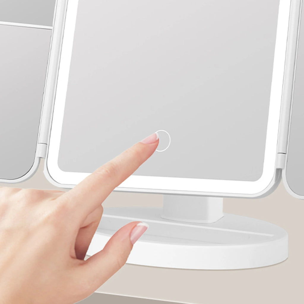LED Tri-Fold Desktop Vanity Mirror | Touch Sensor Makeup Mirror
