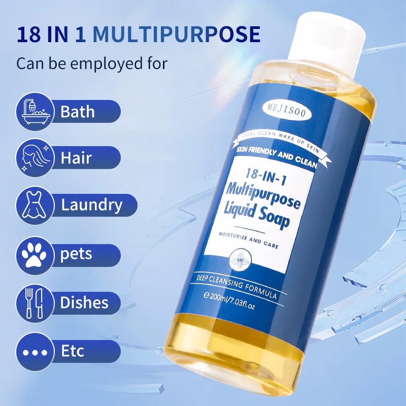 200ml 18-in-1 Multipurpose Liquid Soap Rich Foam Cleaning Care for Your Hair, Clothes, Pet and Other Dirty Things Oasis Select
