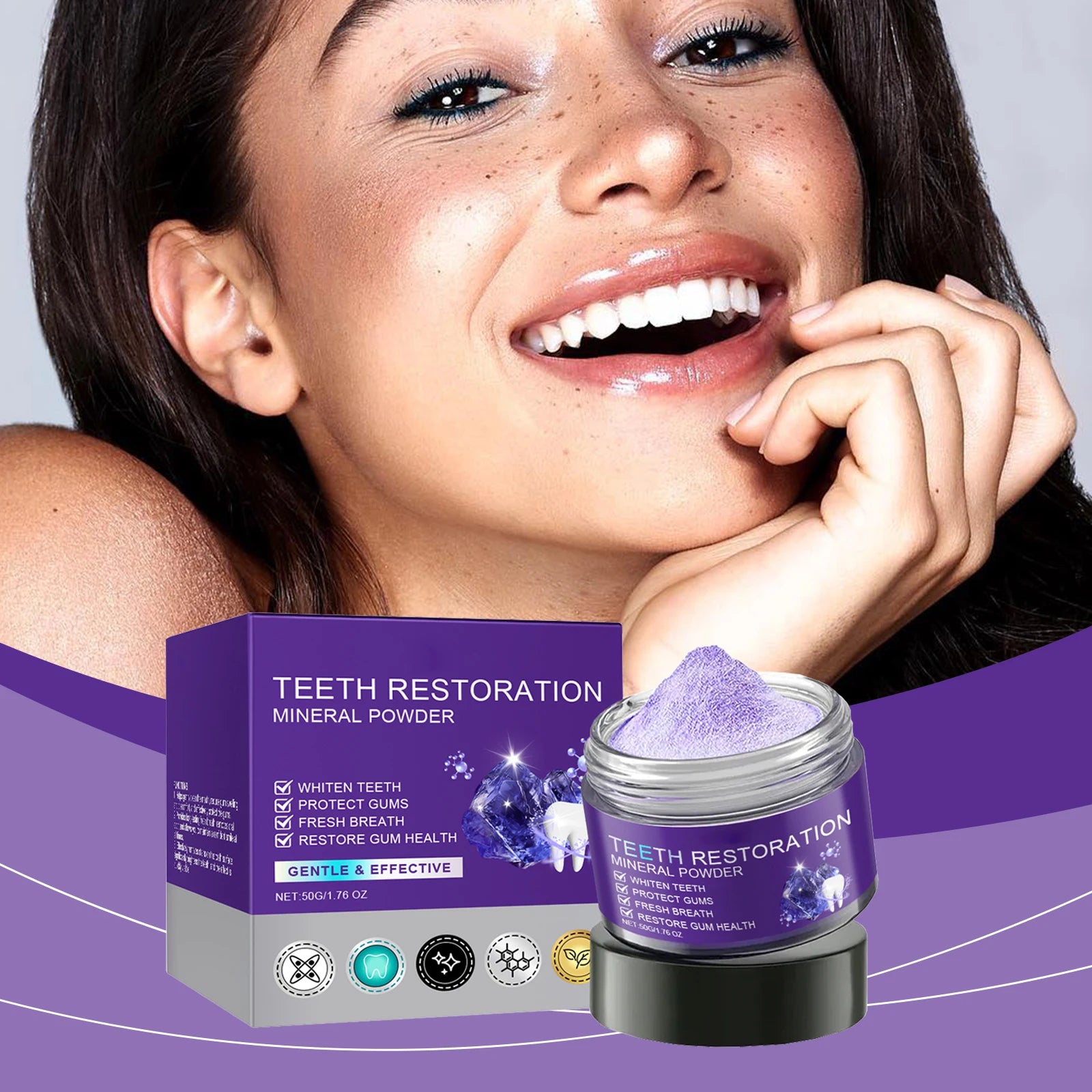Purple Cleaning Tooth Powder Reduce Gum Discomfort Decompose Dental Plaque Preventing Tooth Decay Fresh Breath Oral Care Powder Oasis Select