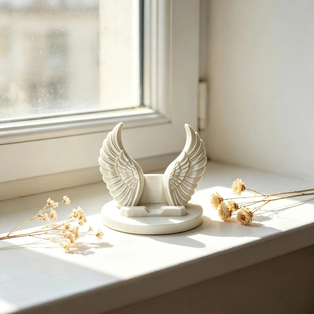 Angel Wings Phone Stand 3D Printed Wing Shaped Cell Phones Holder Ornaments Elegant Desk Decor for Office Bedroom & Coffee Table Oasis Select Wing bracket white