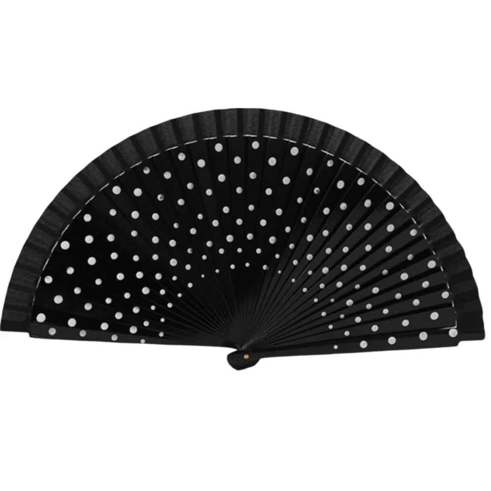 Flamenco Spanish Folding Fan – Dots Pattern Wood Handle 42cm