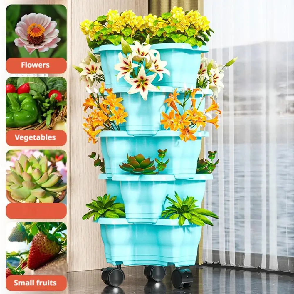 6-Tier Vertical Stackable Flower Pot Plastic 3D Space-saving Strawberry Vegetable Planter Container Garden Balcony Planting Pot Oasis Select