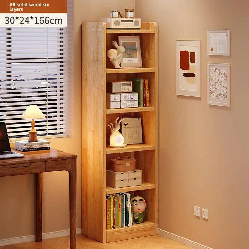 Solid wood bookshelf simple multi-layer floor storage shelf living room corner narrow slit simple display cabinet pine bookcase Oasis Select 6th floor 30 24 166
