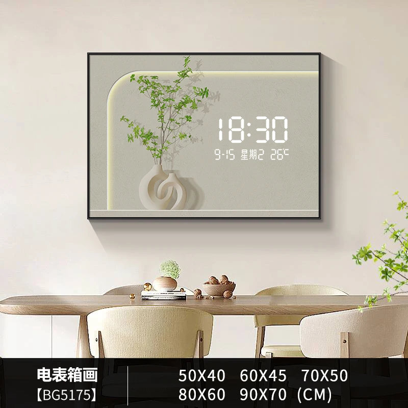 Fresh green plant LED plug-in electric meter box decorative painting no punching switch box block dining room decorative clock Oasis Select BG5175 90cm x 70cm