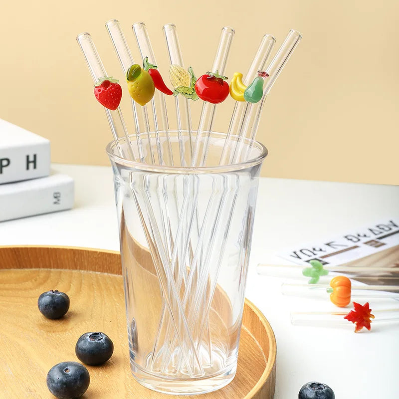 Fruit Series Glass Straw Reusable Drinking Straws Heat-Resistant Cocktail Milk Coffee Juice Drinking Tube For Festival Wedding Oasis Select