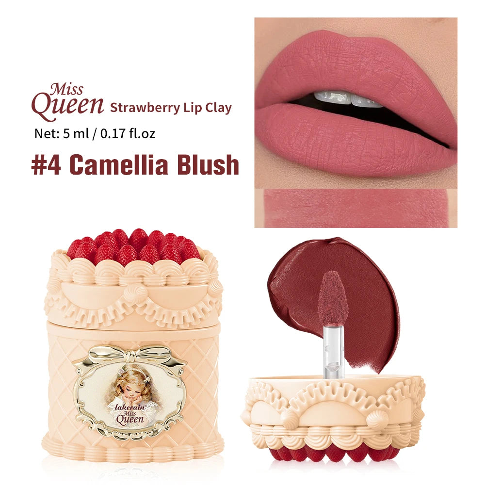 Flower Strawberry Cupid Cake Velvet Matte Lip Mud Long Lasting Waterproof Lipstick Cream Non Stick Cup Cosmetics for Women Oasis Select 4Camellia Blush