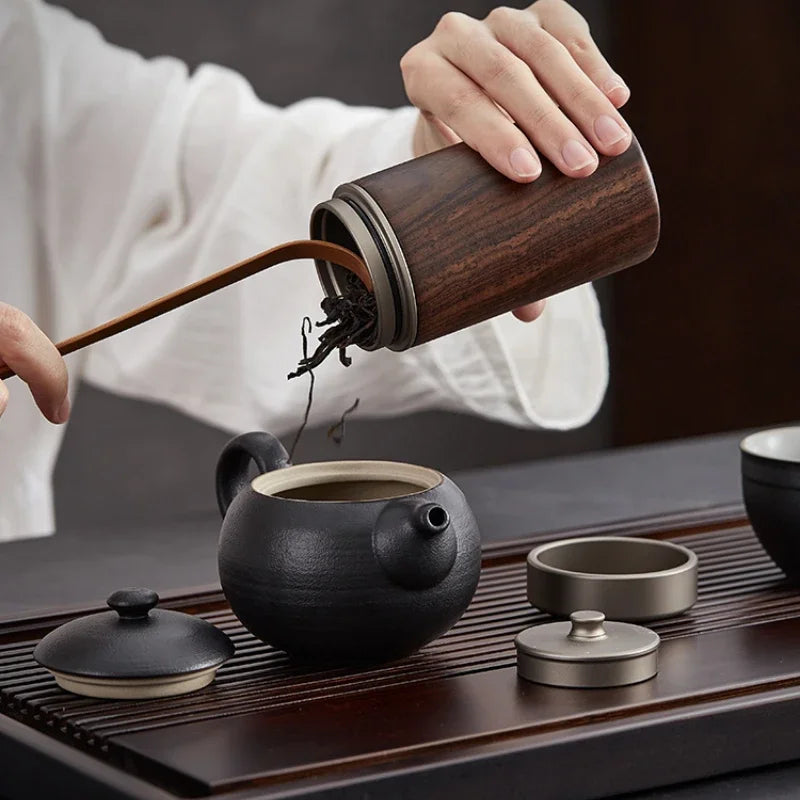 Ebony Sealed Tea Can Pu 'er Storage Storage Tea Box Household Wooden Chinese Portable Tea Can Oasis Select