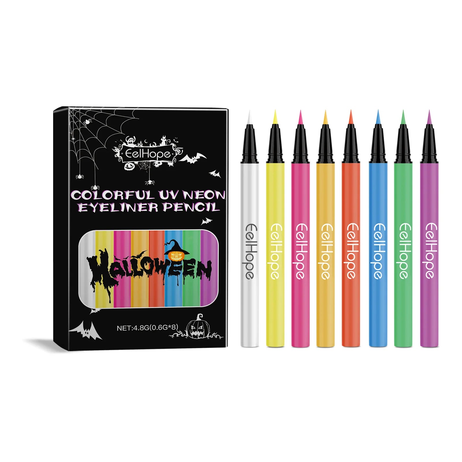 8-color Halloween Neon Liquid Eyeliner Eye Makeup Long Lasting Highlighter Paint Face Waterproof Rainbow Shadow Makeup Cosmetics Oasis Select 4.8g Boxed