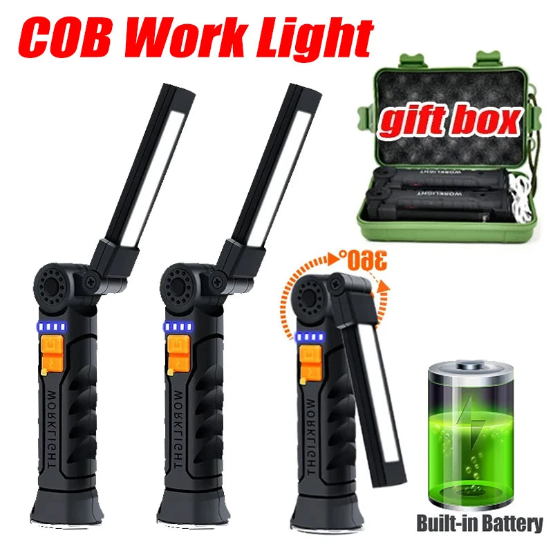 COB LED Work Light Flashlight – USB Rechargeable Magnetic Torch