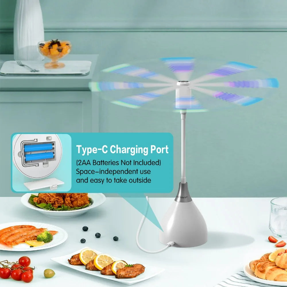Fly Fans for Tables, Fly Repellent Fan with Soft Blades, USB or Batteries Powered, Soundless and Portable, for Picnic BBQ Party Oasis Select