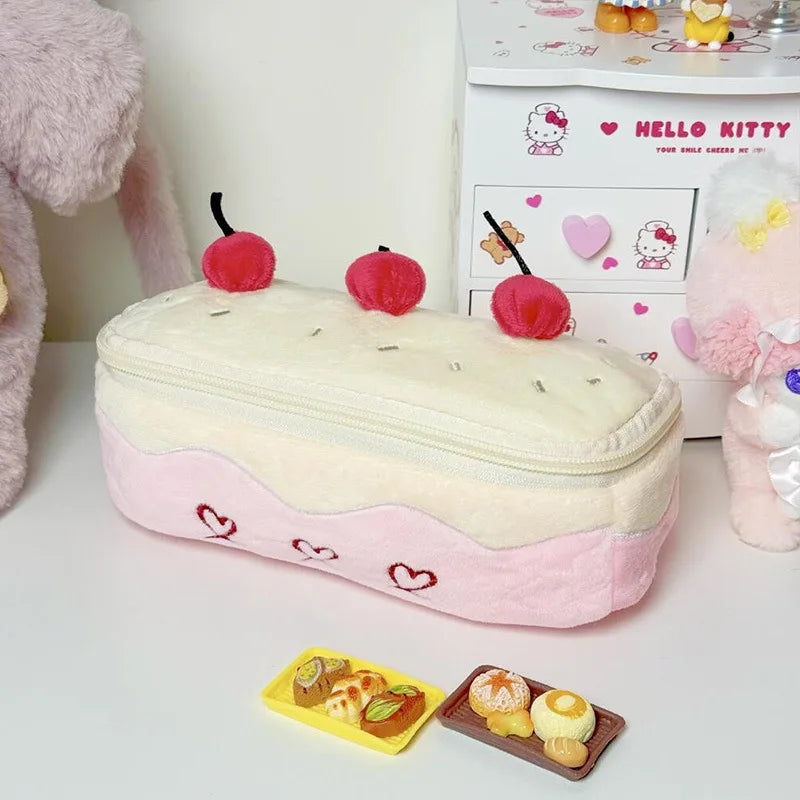 Sweet Plush Cherry Cake Shaped Storage Pouch Large Capacity Stationery Organizer Multifunctional Daily Supply Desktop Ornament Oasis Select