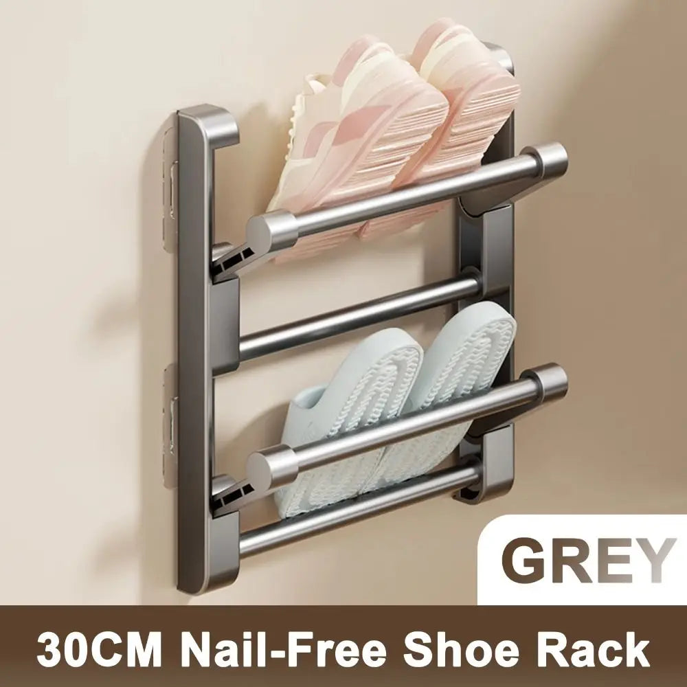Foldable Wall-Mounted Shoe Rack | No-Drill Aluminum Organizer