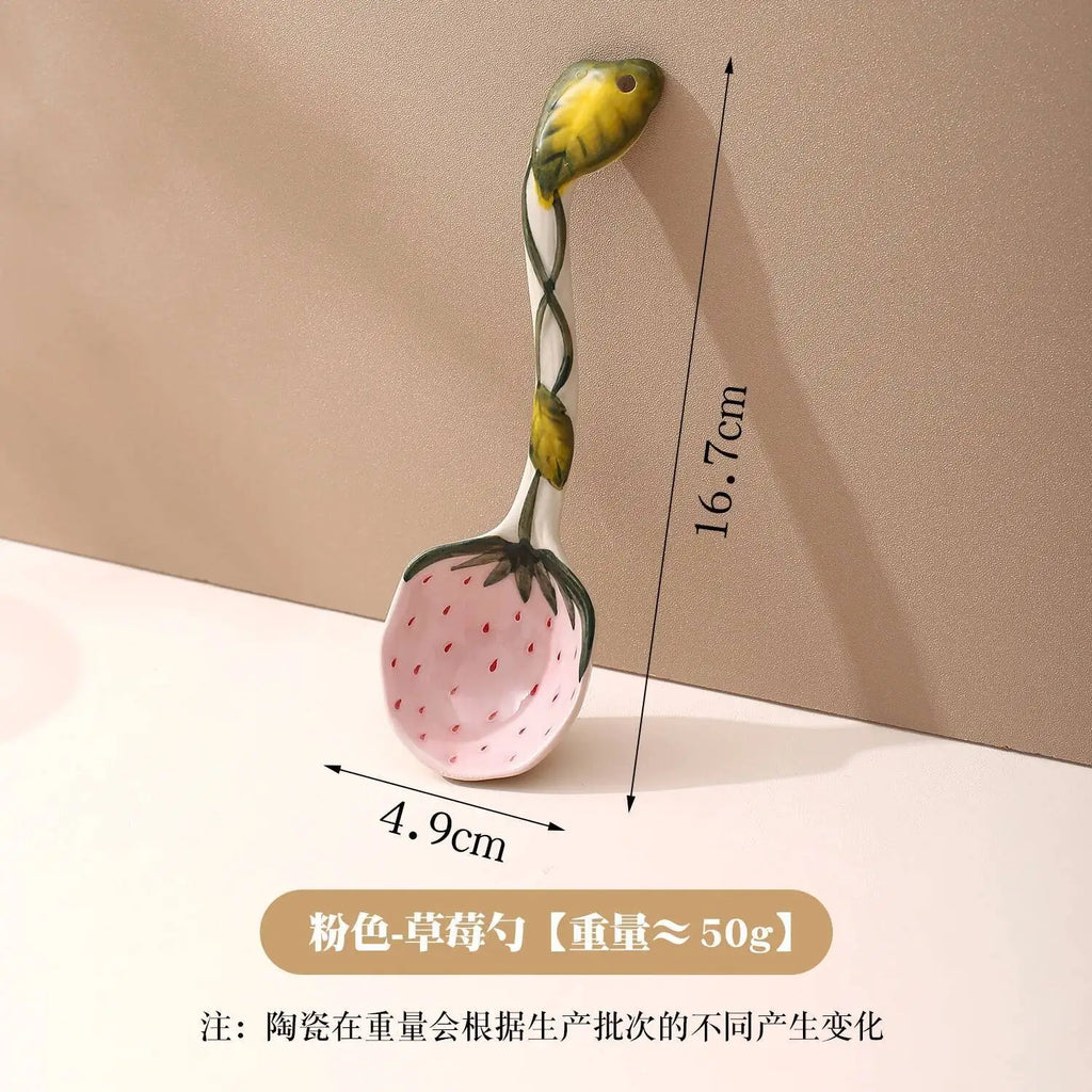 Cartoon Series Long Handle Spoon Shape Spoon Household Ceramic Spoon Irregular Soup Spoon Rice Spoon Dessert Spoon Oasis Select Spoon Single Pack 1