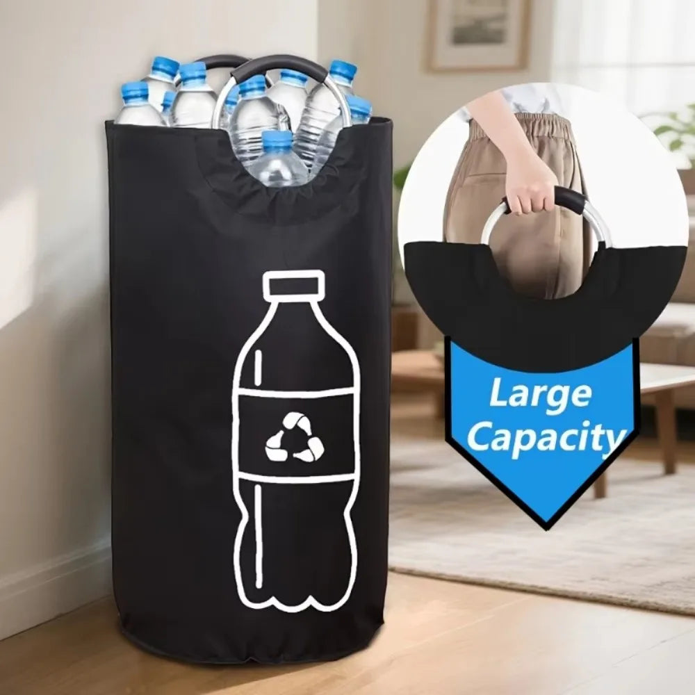 82L Empty Bottle Storage Basket Folding With Aluminum Handle Dirty Clothes Basket Large Capacity Recycling Bin Oasis Select