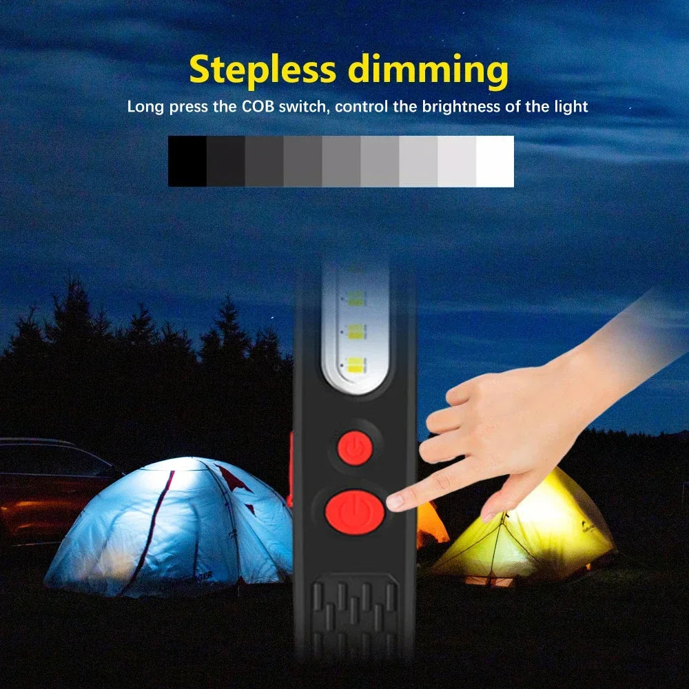 Portable COB LED Work Light USB Rechargeable Flashlight Stepless Dimming Waterproof Torch Magnetic Auto Repair Lights Oasis Select