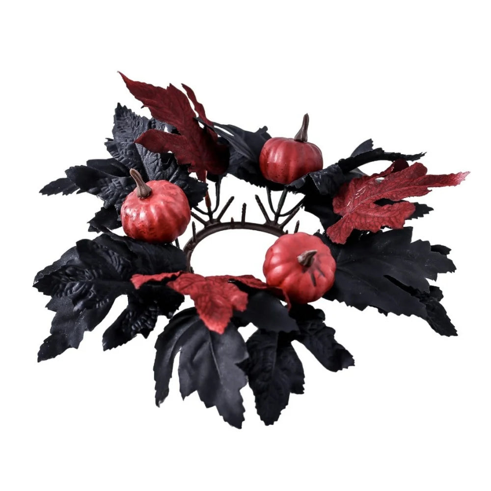 Halloween Candle Wreath Maple Leaf Rose Garland Decoration Home Desktop Festival Decoration Halloween Party Atmosphere Supplies Oasis Select Style 1