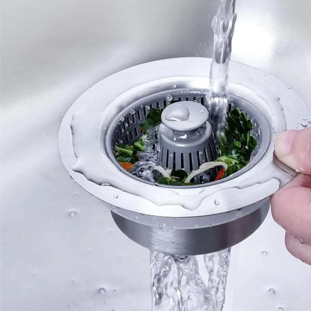 3-in-1 Kitchen Sink Drain Strainer, Stopper & Odor Filter