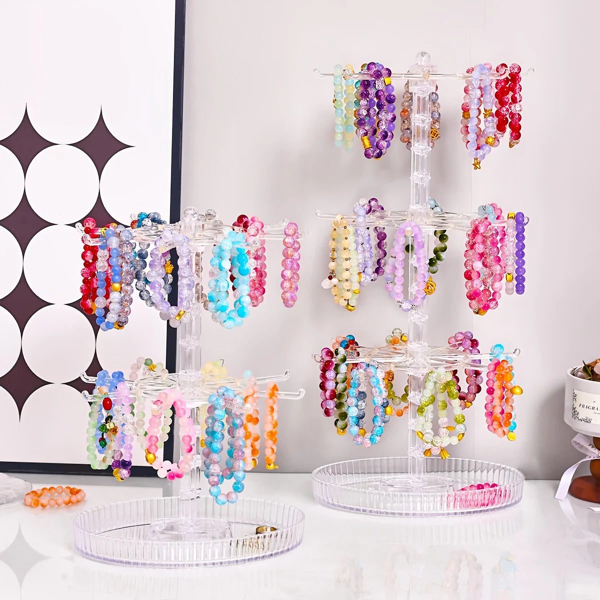 1pc rotatable 2-tier/3-tier jewelry display stand multi-functional hanging earringsrings bracelets watches accessories organizer Oasis Select