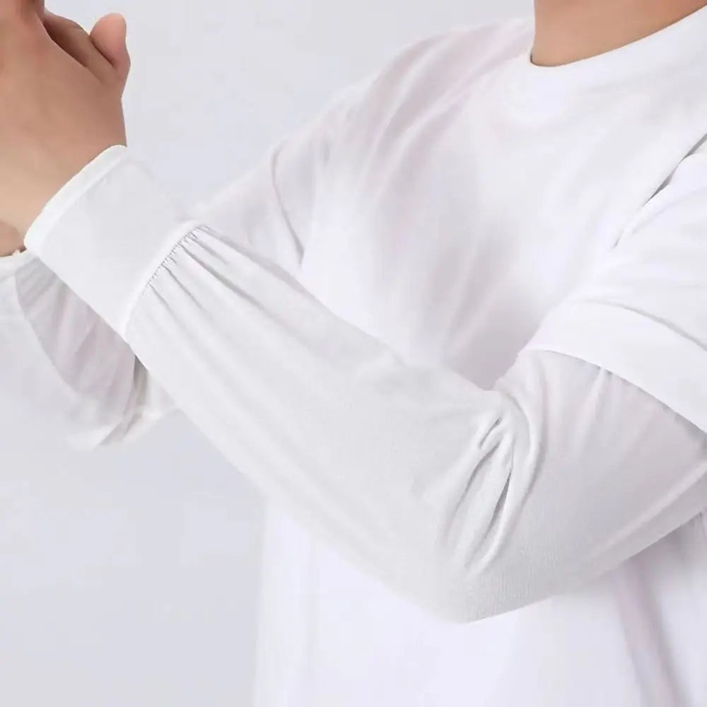 Durable UV Protection Sunscreen Ice Sleeves Loose Breathable Wear-resistant Outdoor Work Arm Warmers Men's Arm Sleeves Summer Oasis Select white