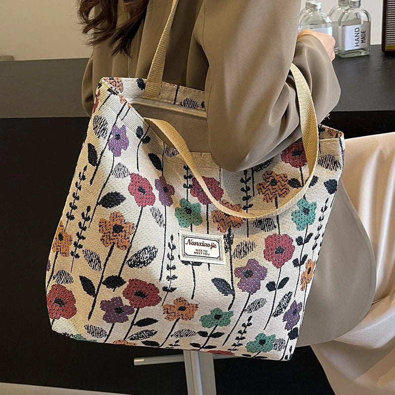 Fashion Flower Floral Printing Single Shoulder Bag Reusable Large Capacity Messenger Bags Simple Versatile Tote Bags Oasis Select