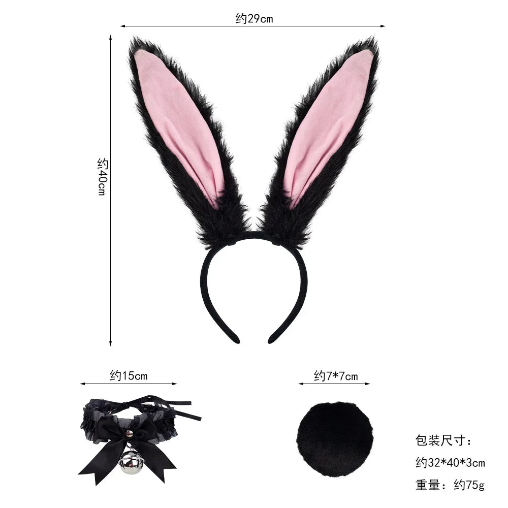 Easter Bunny Ear Headband Costume Halloween Headgear Judy Bunny Officer Dress Up Headband Hair Accessories Oasis Select 3psc set Black B