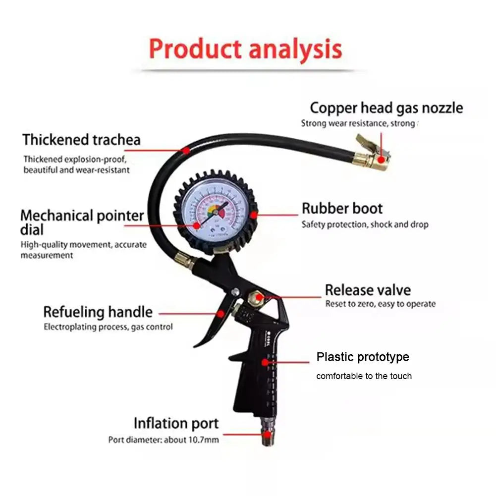 220Psi Auto Tire Pressure Gauge Pressure Gun Type For Air Compressor Car SUV Motorcycle Inflator Pump Tire Repair Tool Oasis Select