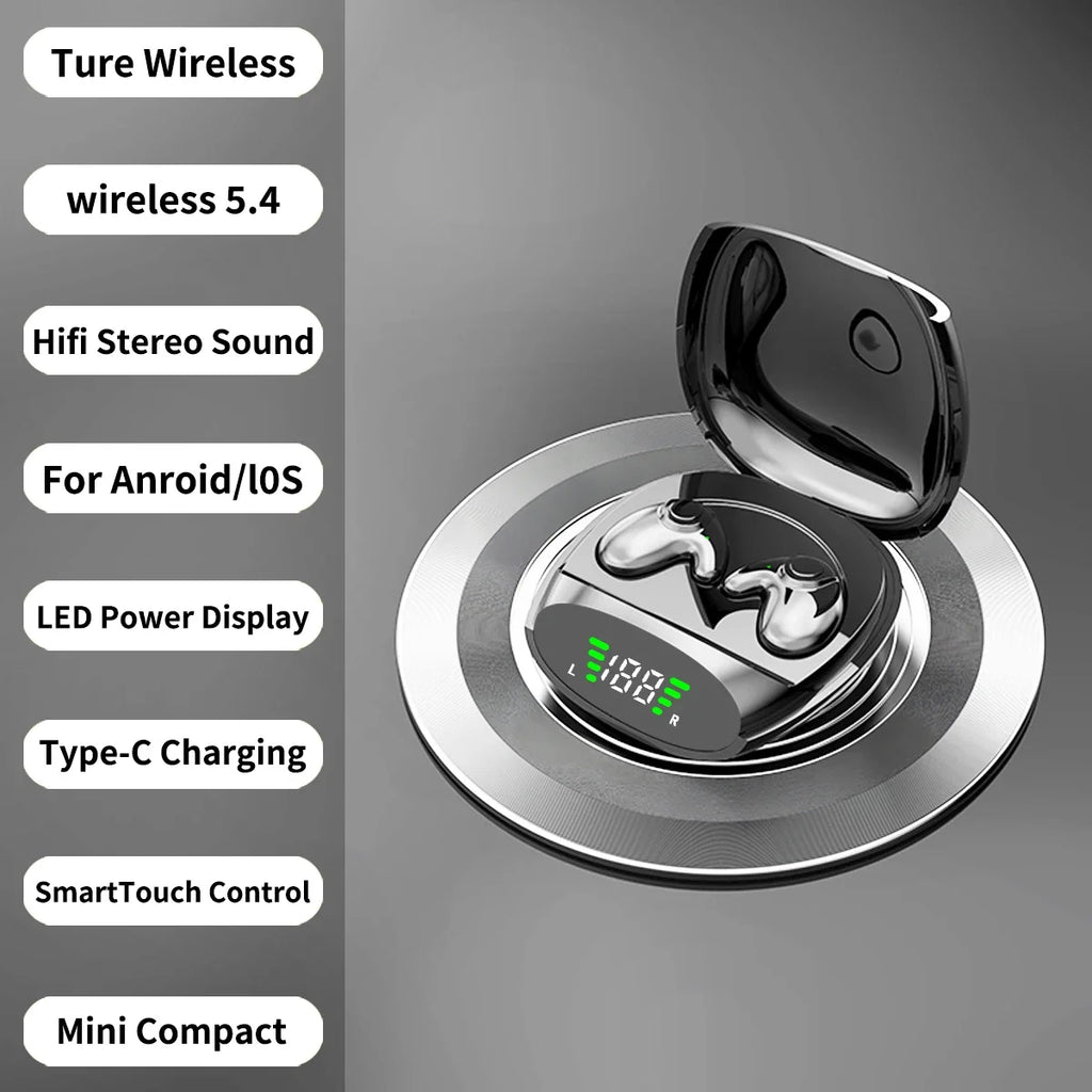 HiFi Stereo Sports Wireless Headsets Mini Bluetooth 5.3 Earphones ENC Noise Cancelling Earbuds Invisible Sleep Headphones Oasis Select Black